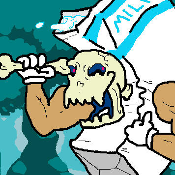 I drew this uncanny golem for my nutrition class. It's part of a larger scene, as a parody of 'Where the Wild Things Are'. Medium is ms paint. (2017)